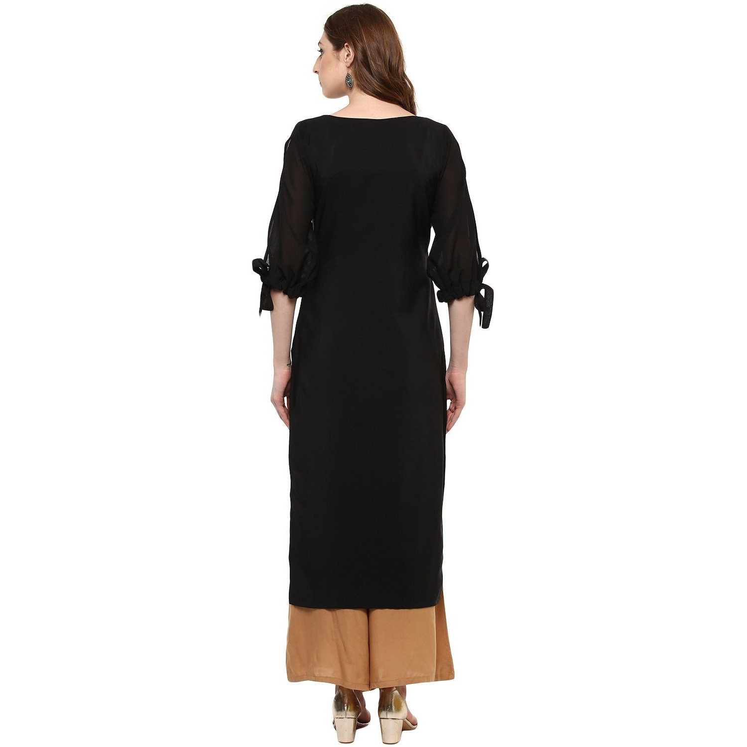 Ziyaa Women's Synthetic Straight Fit Kurta (Zikucr2121-S_Black_Small)