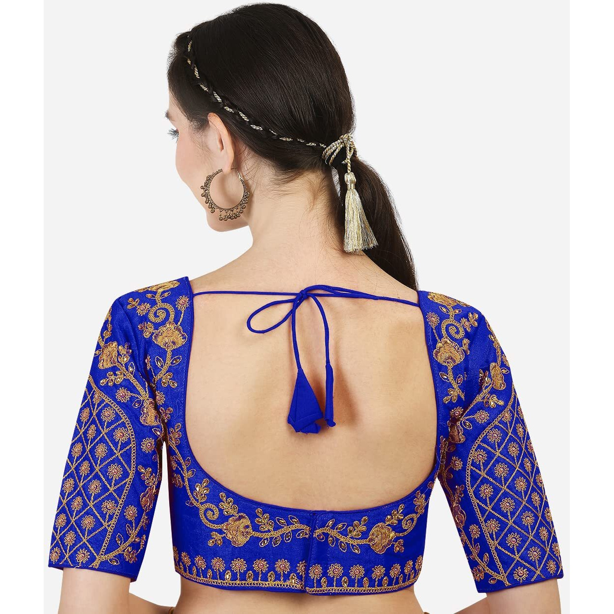 Vihu Fashion Women's Silk Floral Half Sleeve Blouse (Florall Royal Blue 38_Royal Blue_38)