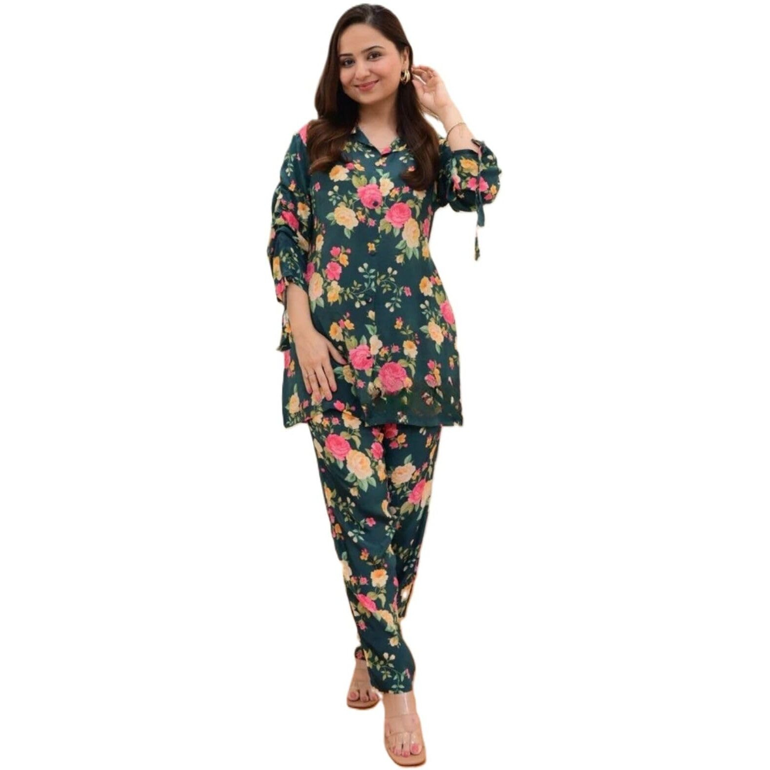 Leriya Fashion-Oslc House Women's Rayon Regular Kurta Set (Lf-W1817&Tr874_Green_L)