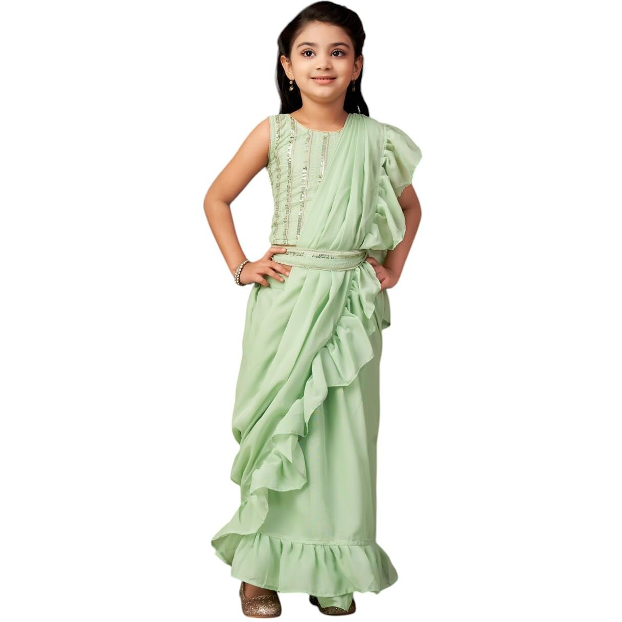 Aarika Girls Ethnic Wear Green Colour Sequin Embroidery Georgette Lehenga Choli Set With Attached Dupatta-4-13 Years (Lch-Shm-5018)