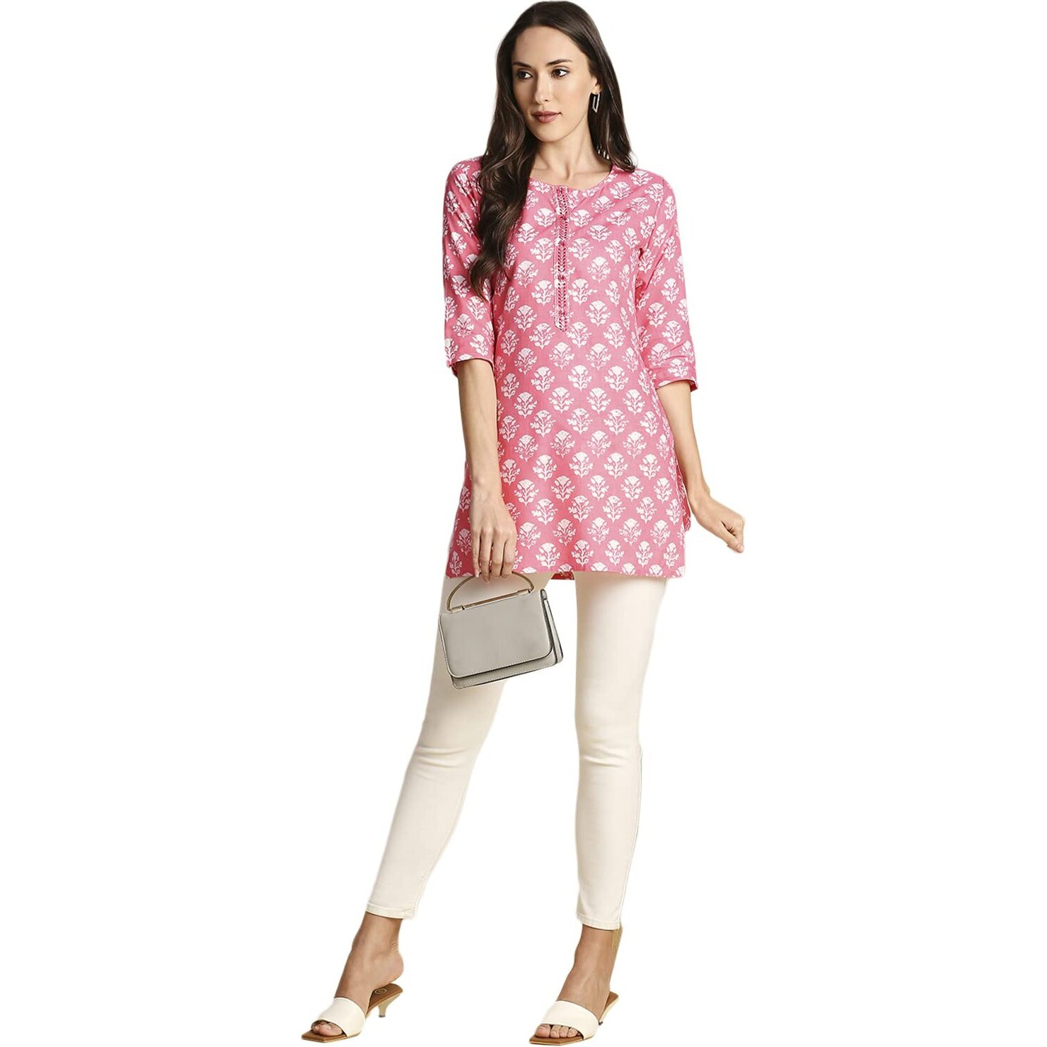 Anubhutee Women's Rayon Printed Straight Kurti Pink