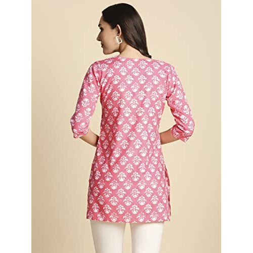 Anubhutee Women's Rayon Printed Straight Kurti Pink
