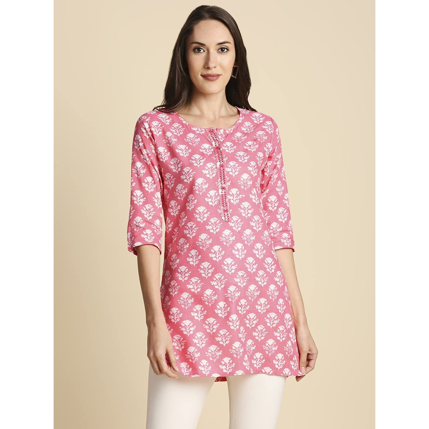 Anubhutee Women's Rayon Printed Straight Kurti Pink
