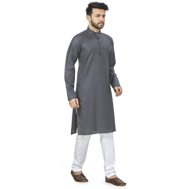 Be Active Men's Traditional Solid Full Sleeves Kurta || Cotton Kurta For Men || Men Kurta For Wedding || Kurta For Men (N-Rfsk0001 32 Kr S) Dark Grey
