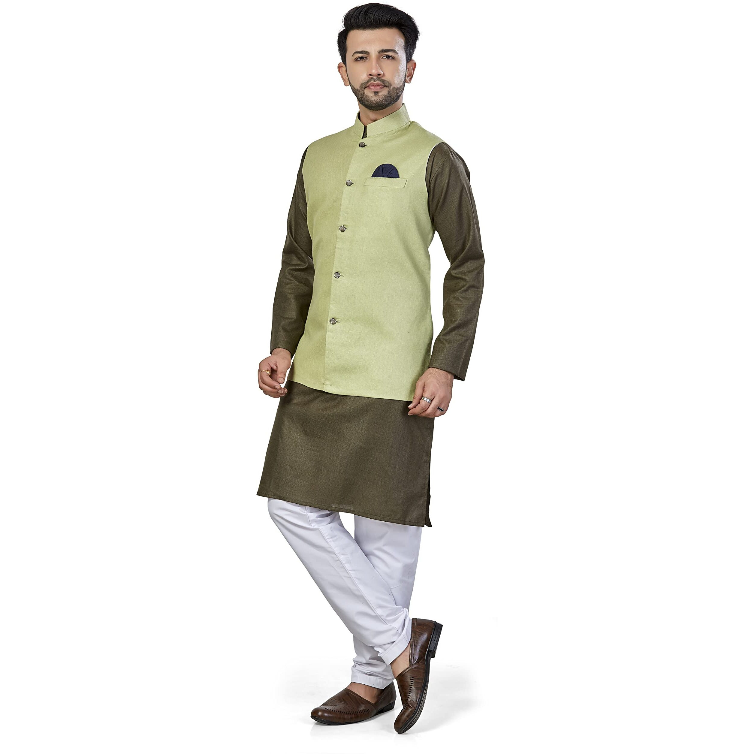 Be Active Men's Linen Regular Fit Kurta Payjama (Rf-Set_Green_M)