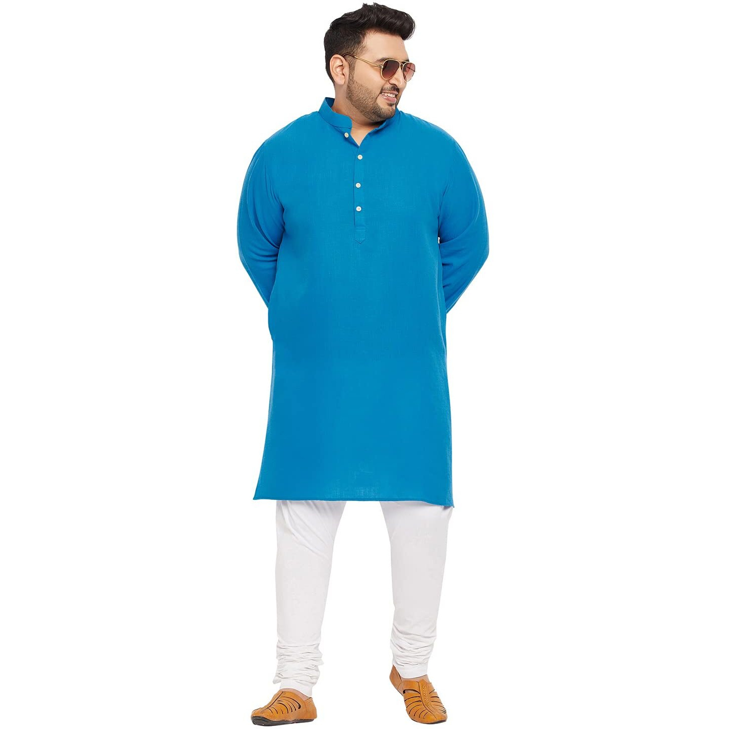 Bigbanana Plus Size Men's Regular Fit Kurta (Ullas-Sky Blue,Sky Blue,4Xl)