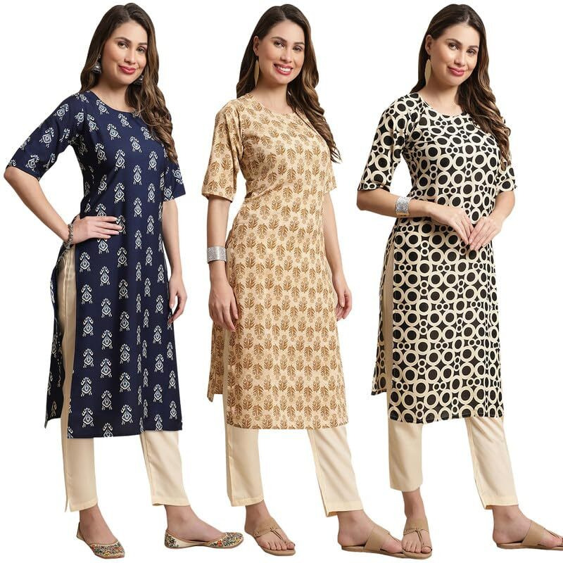 Pinkmint Straight Kurta & Pant For Women Ethnic Kurta Set For Women (Pack Of 3)