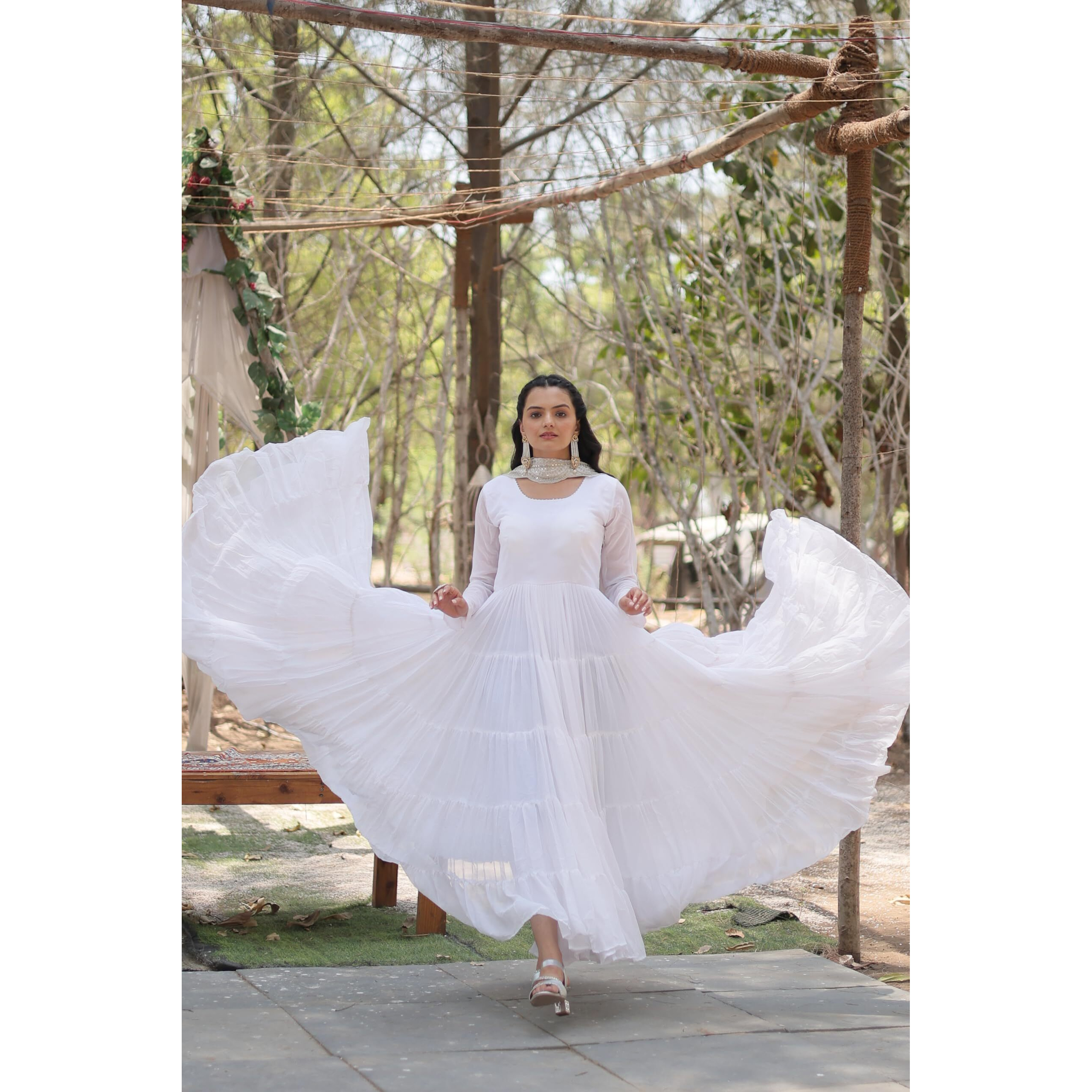 Fashion Basket Georgette Anarkali Kurta Set For Women White