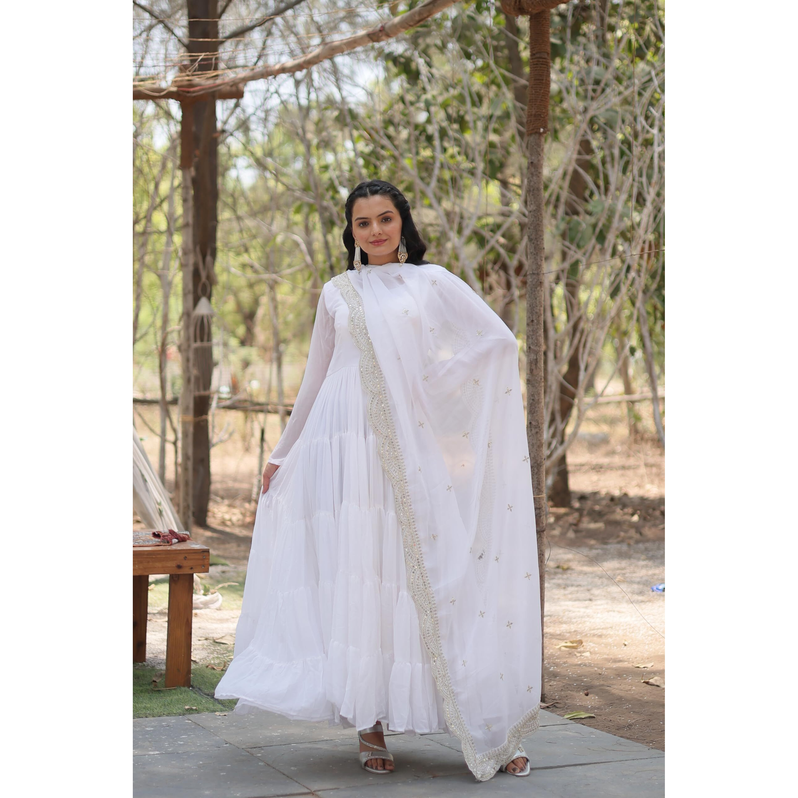 Fashion Basket Georgette Anarkali Kurta Set For Women White