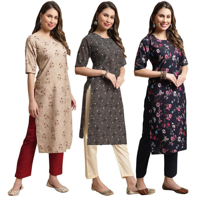 Pinkmint Straight Kurta & Pant For Women Ethnic Kurta Set For Women (Pack Of 3)