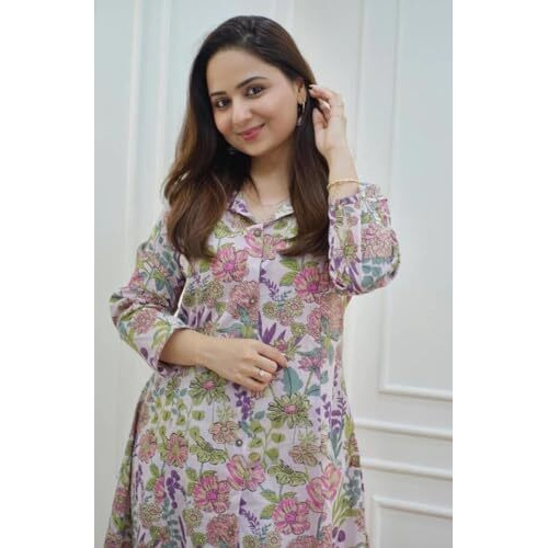 Greciilooks Women's Rayon Floral Regular Fit Kurta Set (Gl-W1818_Multicolor 01_Xl)