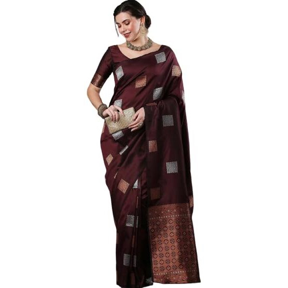 Flosive Woven Kanjivaram Silk Saree With Border (Maroon)