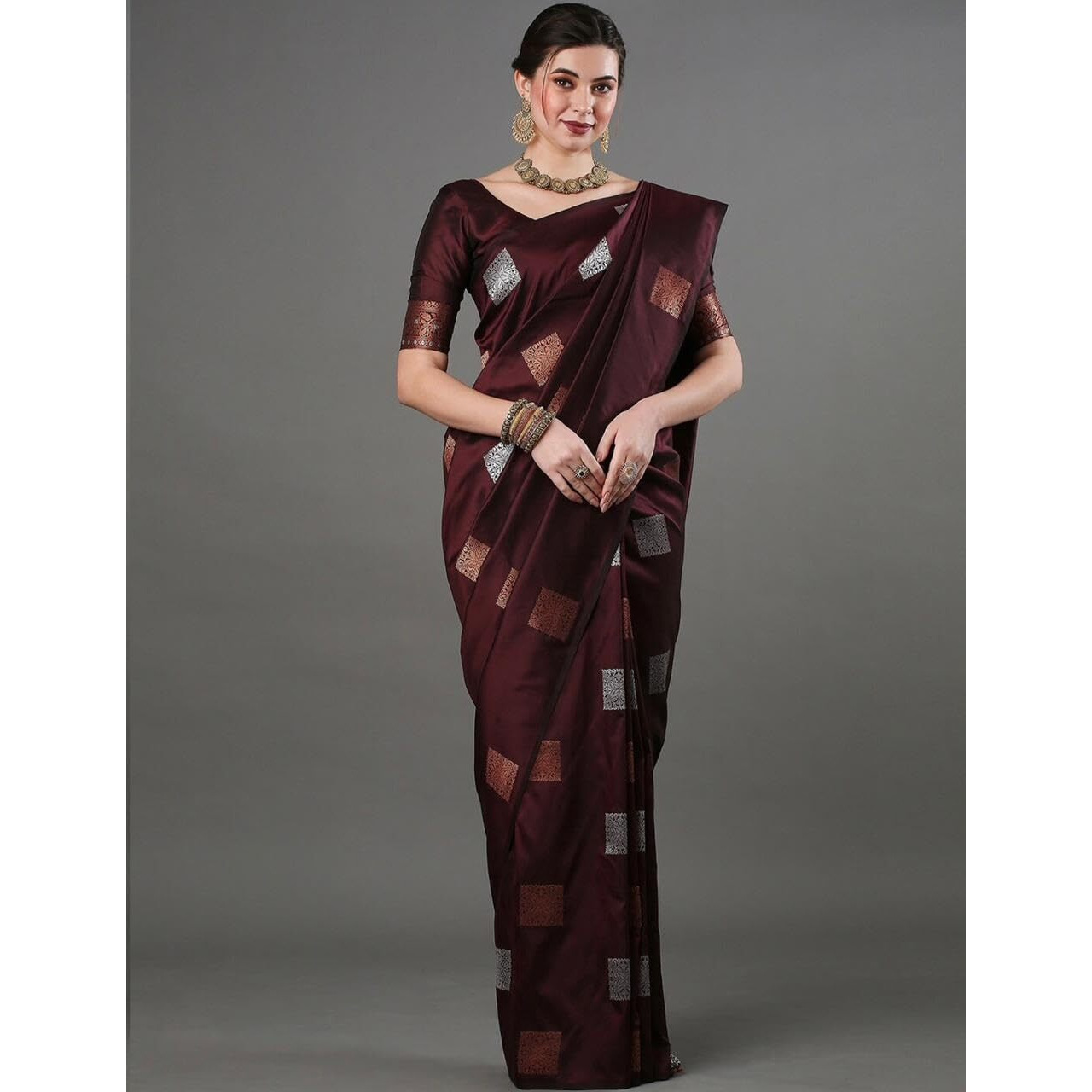 Flosive Woven Kanjivaram Silk Saree With Border (Maroon)