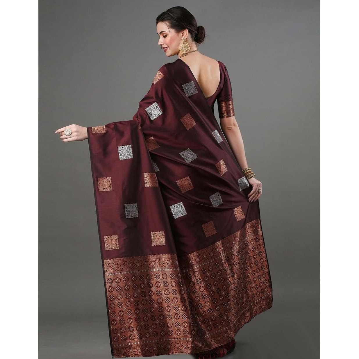 Flosive Woven Kanjivaram Silk Saree With Border (Maroon)