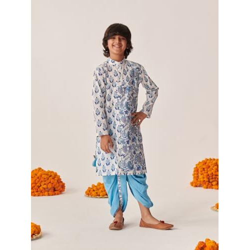 Pspeaches Boys Floral Printed Regular Kurta With Dhoti Pants (8-10Years)