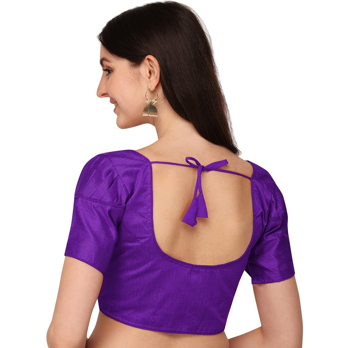 Pujia Mills Women's Silk Puff Sleeve Readymade Saree Blouse (Puffy_Purple_38)