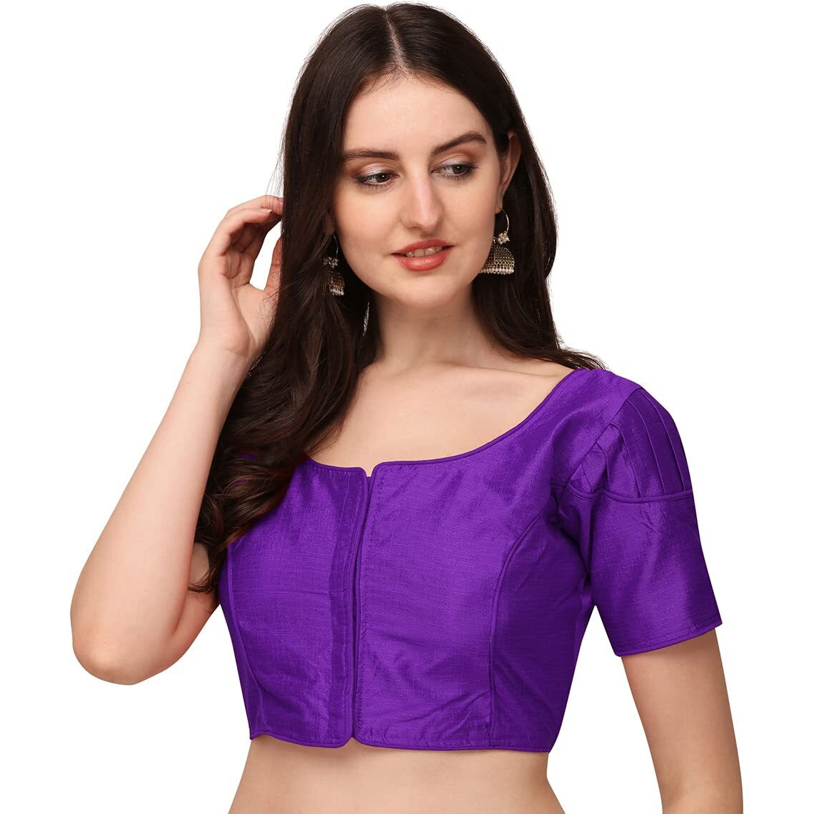 Pujia Mills Women's Silk Puff Sleeve Readymade Saree Blouse (Puffy_Purple_38)