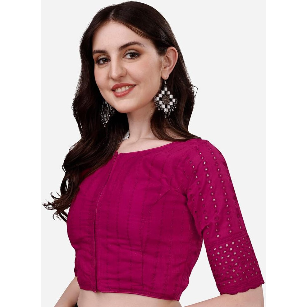 Pujia Mills Women's Trendy Hakoba Chikankari Work Half Sleeve Rani Saree Blouse (Hakoba 13 Rani_38)