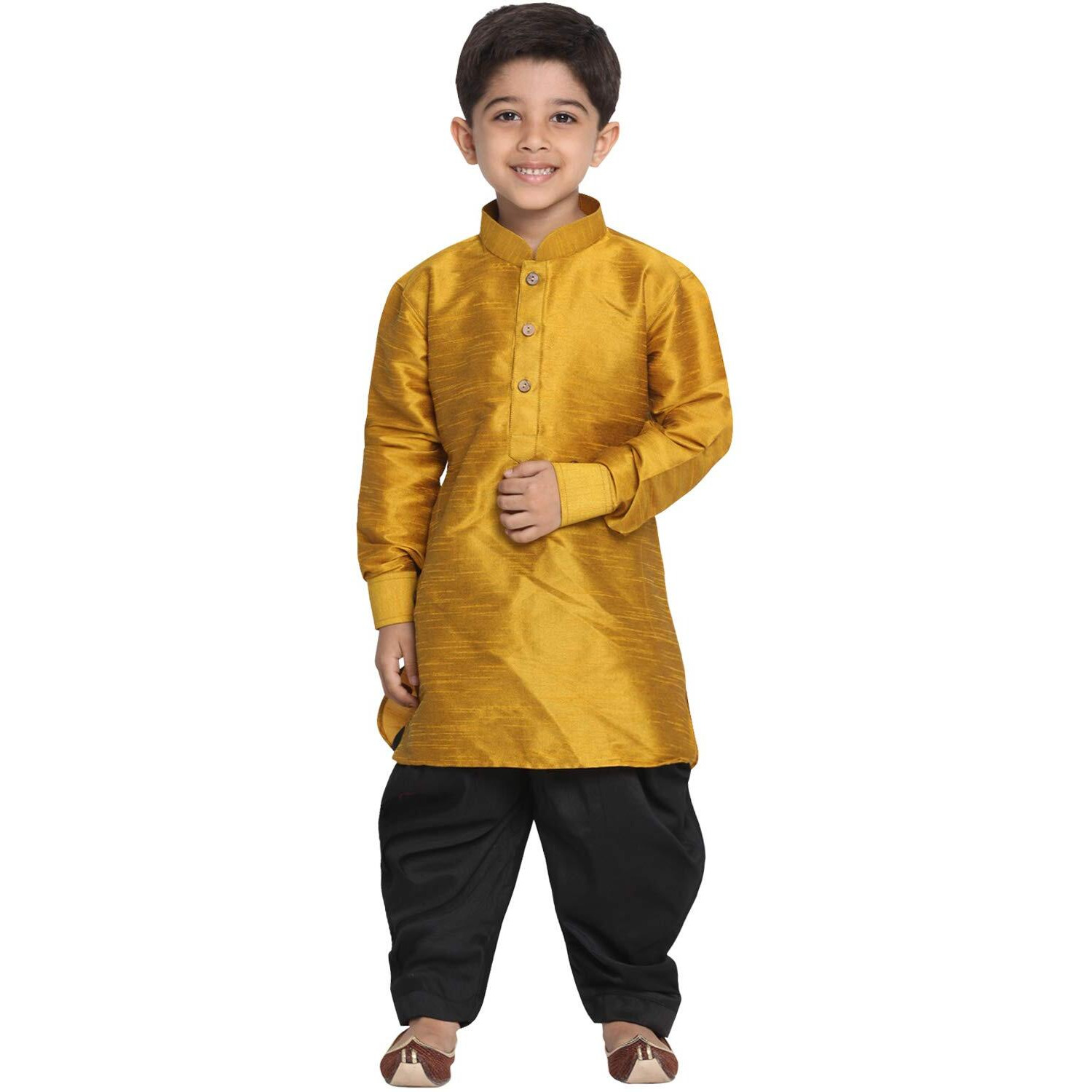 Jbn Creation Vastramay Boy's Cotton Silk Blend Pathani Style Kurta And Patiyala Dhoti Set (Yellow, 5-6 Years, Vasnbuk001Mdncdbl)