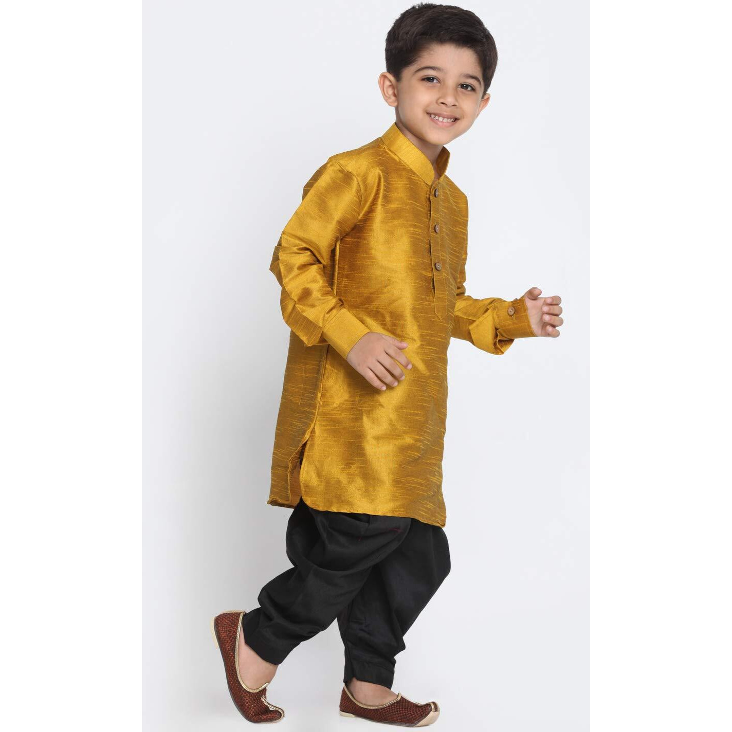 Jbn Creation Vastramay Boy's Cotton Silk Blend Pathani Style Kurta And Patiyala Dhoti Set (Yellow, 5-6 Years, Vasnbuk001Mdncdbl)