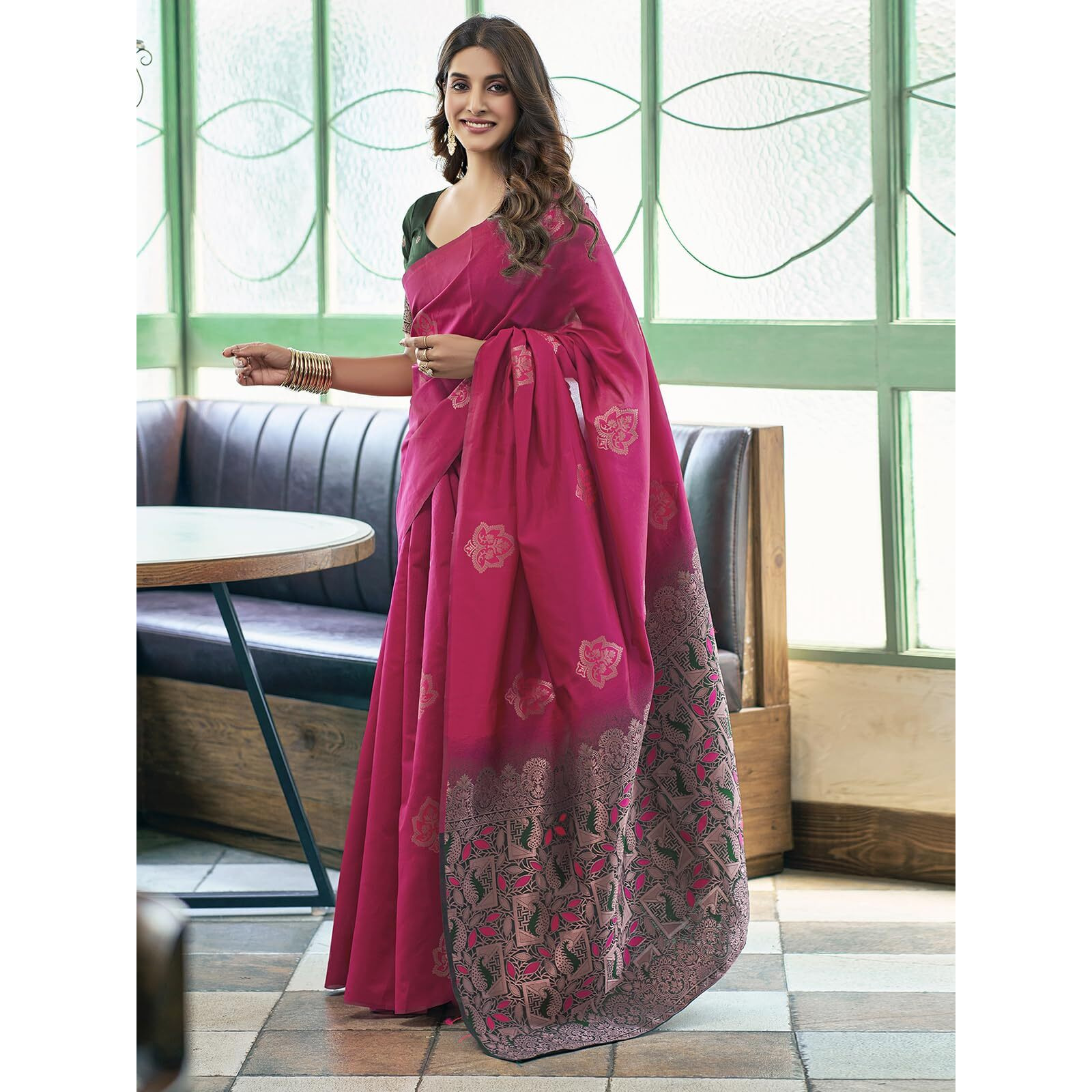 Satrani Women's Banarasi Silk Jacquard Saree With Unstitched Blouse Piece (3696S109N_Dark Hot Pink)