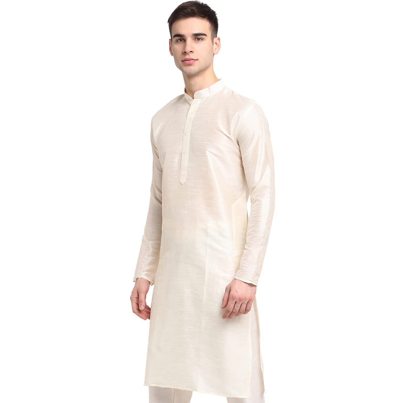 Jompers Men's Dupion Silk Solid Regular Kurta (Koko_636_White