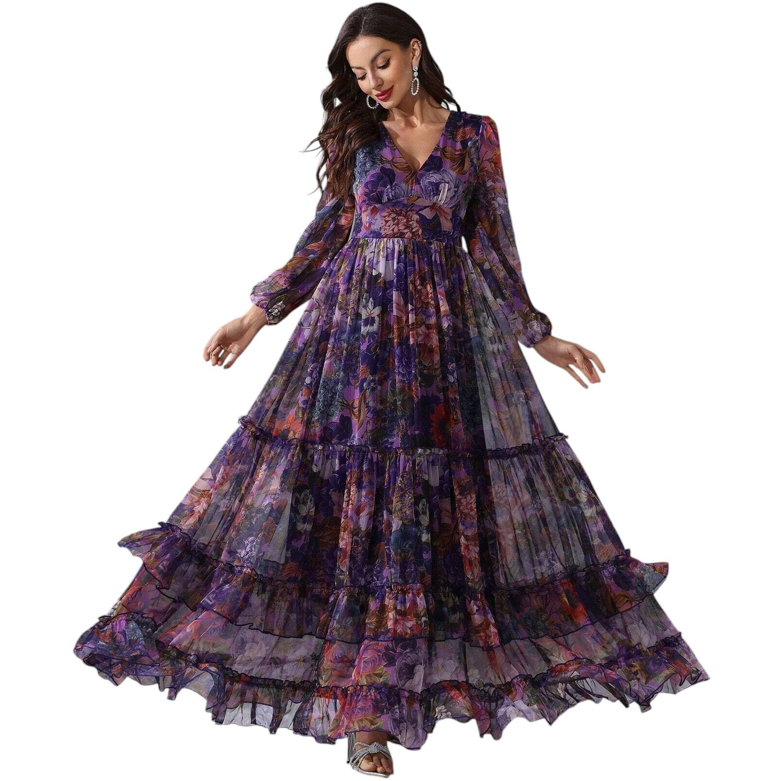 Litzo Women's Georgette A-Line Maxi Dress (L-29-M_Blue