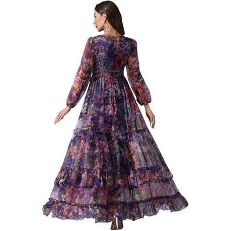 Litzo Women's Georgette A-Line Maxi Dress (L-29-M_Blue