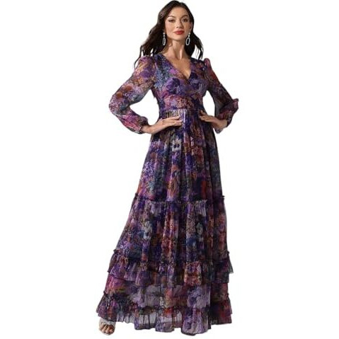 Litzo Women's Georgette A-Line Maxi Dress (L-29-M_Blue