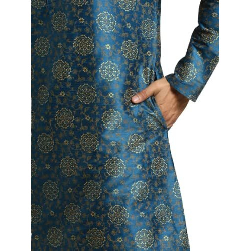 Sojanya (Since 1958 Men's Silk Blend Peacock Blue Printed Only Kurta Size 42