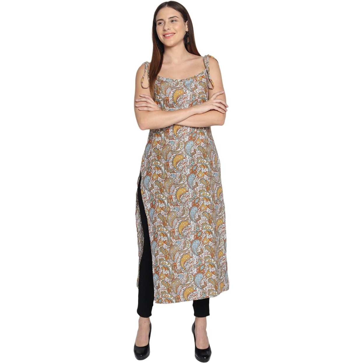 Patlani Women's Crepe Full Stitched Kurti. Brown