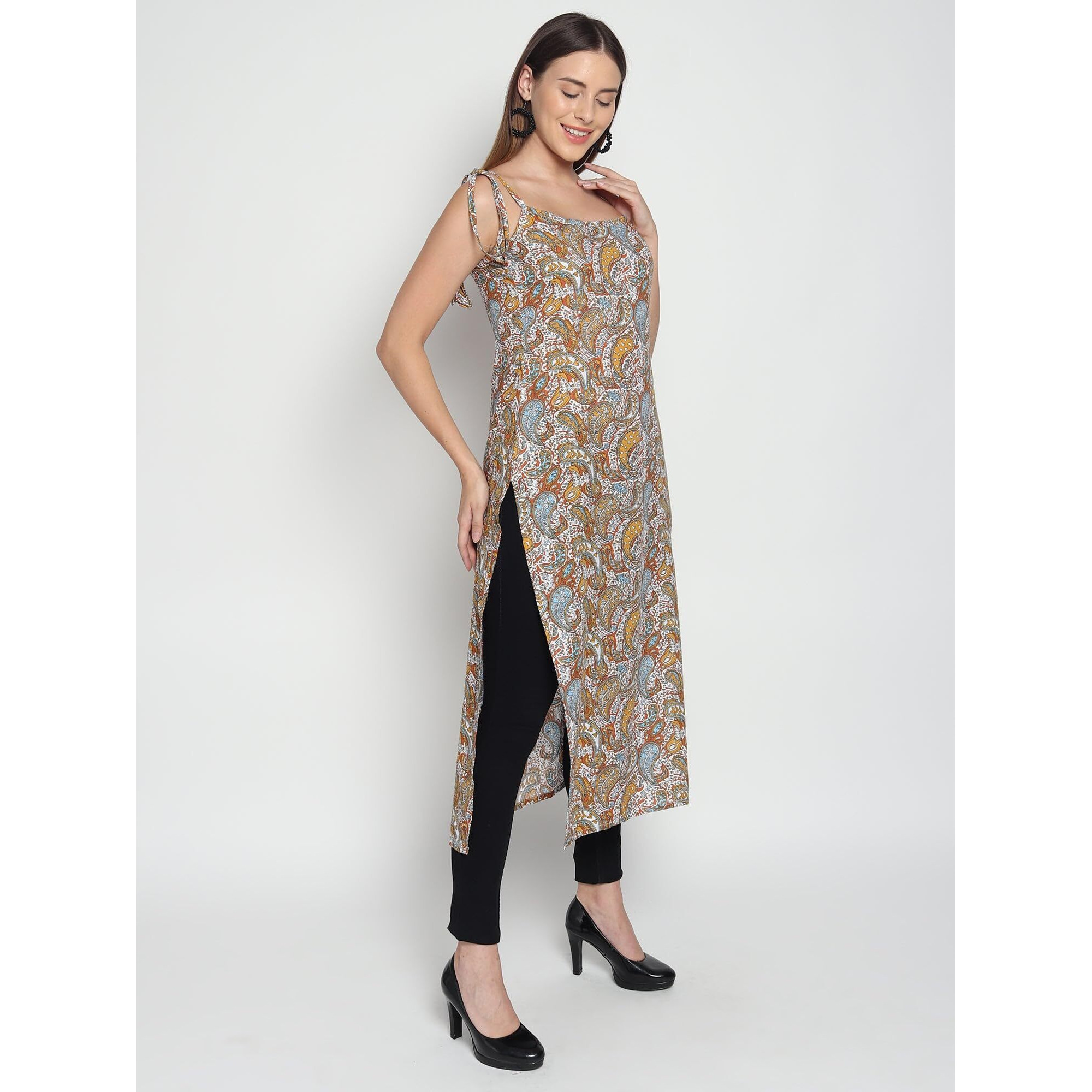 Patlani Women's Crepe Full Stitched Kurti. Brown