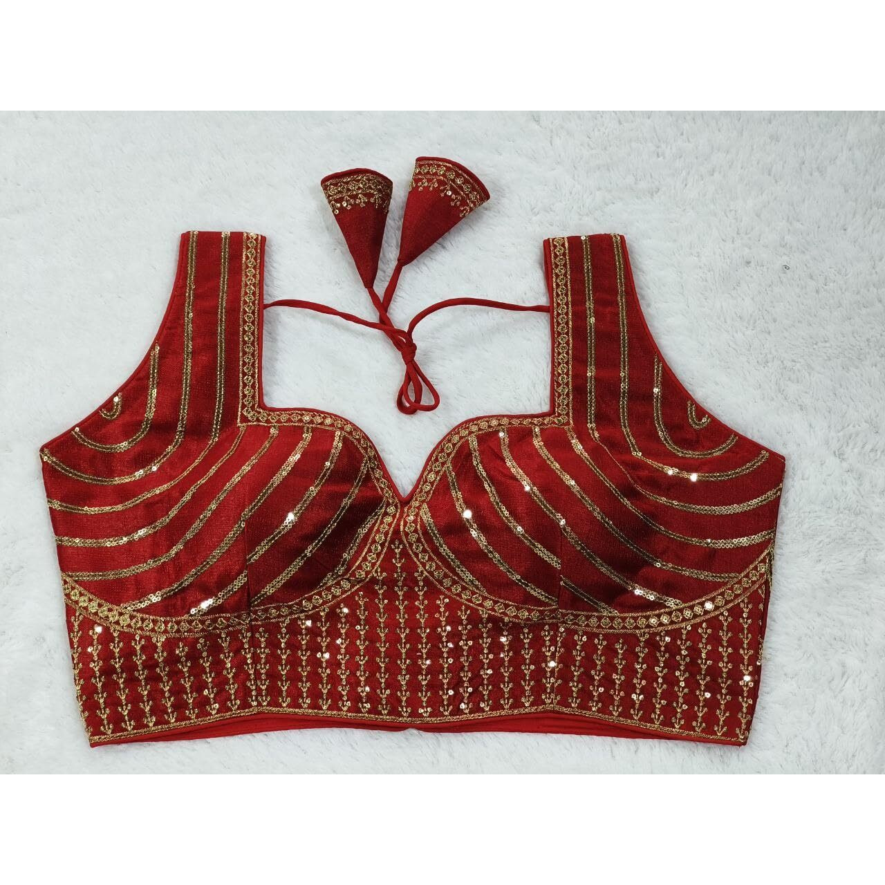 Vihu Fashion Women's Readymade Blouse Embroidery Multi Coding Gold Thread Indian Ethnic Designer Stitched Readymade Saree Sleeveless Red Blouse For Women For Saree Lehenga Choli
