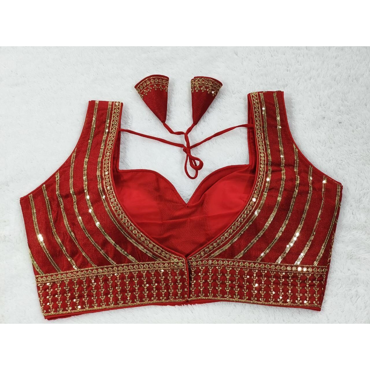 Vihu Fashion Women's Readymade Blouse Embroidery Multi Coding Gold Thread Indian Ethnic Designer Stitched Readymade Saree Sleeveless Red Blouse For Women For Saree Lehenga Choli