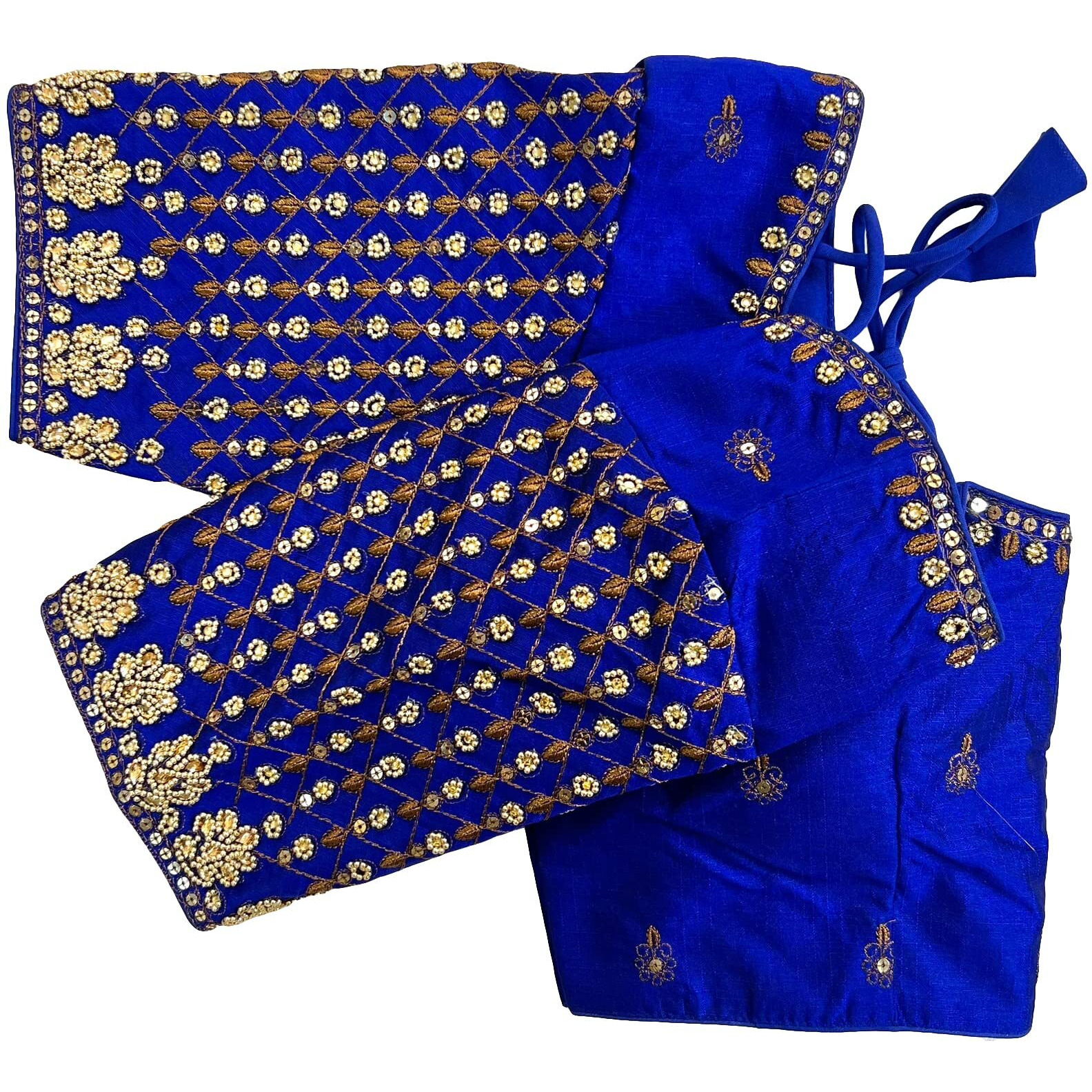 Vihu Fashion Women's Trendy Embroidery Maggam Work Half Sleeve Royal Blue Saree Blouse(Maggam 2 Royal Blue_38)