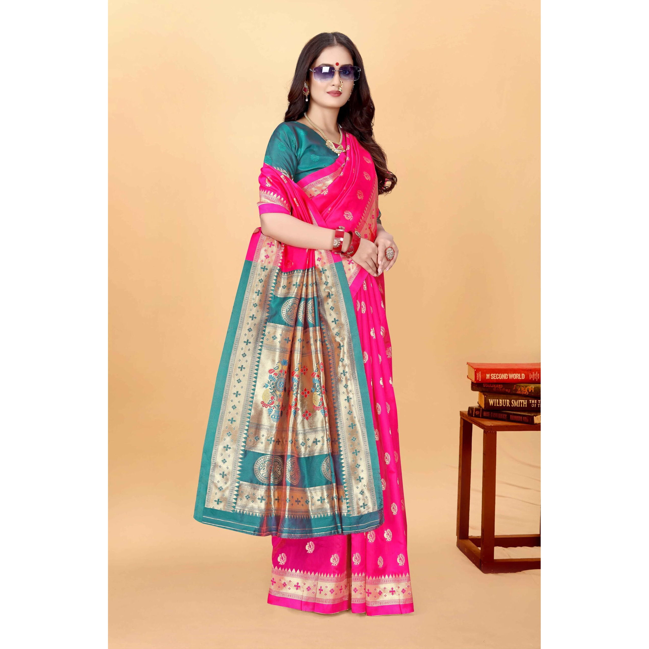 Sugathari Women's Banarasi Saree Pure Paithani Kanjivaram Silk Soft New Ladies 2024 Design Wear Pattu Sarees Latest Cotton Party Sari Collections With Blouse Piece For Wedding Sadi (Pari-201 Rani)