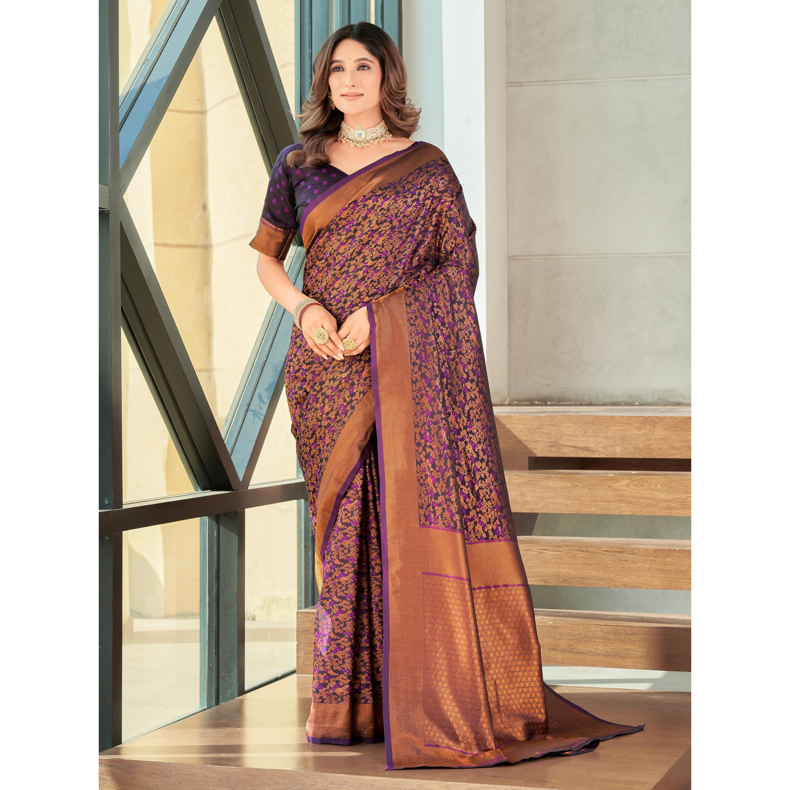 Glory Sarees Women's Pure Kanjivaram Soft Banarasi Original Satin Silk Saree Elegantly Crafted Graceful Wedding Design With Blouse Piece (Satin Silk103_Wine)
