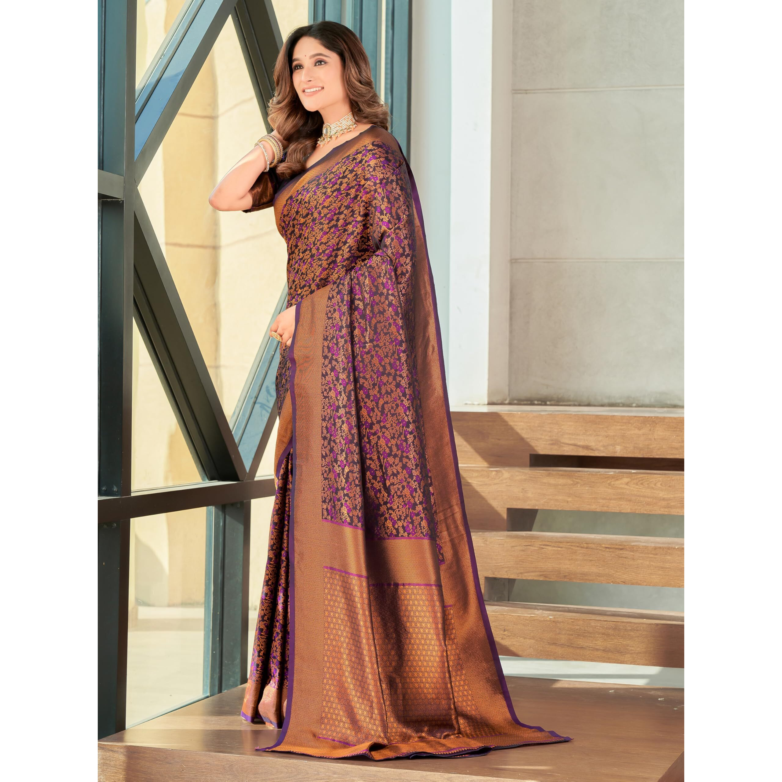 Glory Sarees Women's Pure Kanjivaram Soft Banarasi Original Satin Silk Saree Elegantly Crafted Graceful Wedding Design With Blouse Piece (Satin Silk103_Wine)