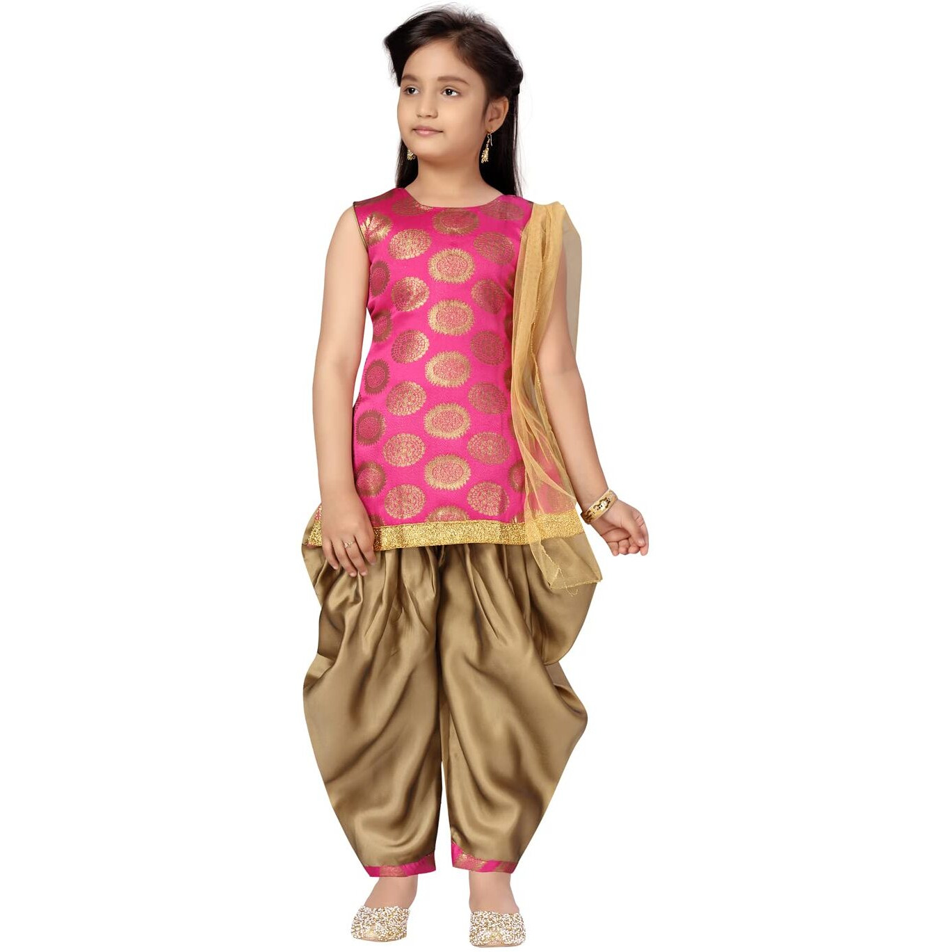 Aarika Girl's Silk Kurti Patiala Set (Pt-18541_Rani-Gold_30)
