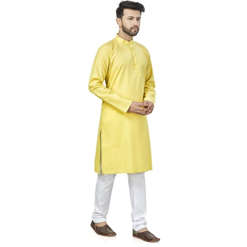 Be Active Men's Traditional Solid Full Sleeves Kurta || Cotton Kurta For Men || Men Kurta For Wedding || Kurta For Men (N-Rfsk0001 17 Kr Xxl) Yellow