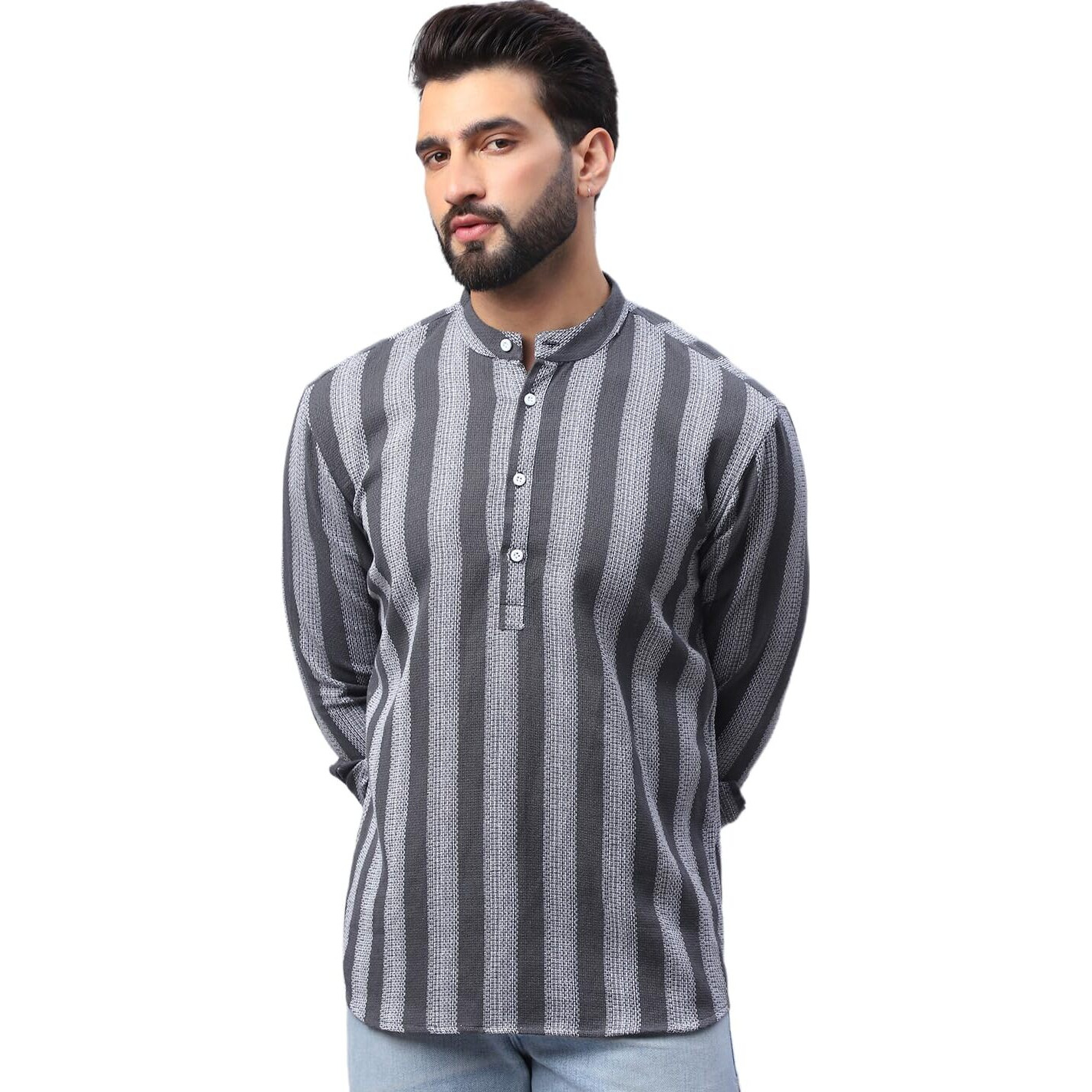 Jompers Grey Woven Design Cotton Short Kurta For Men. (Grey, Xxl)
