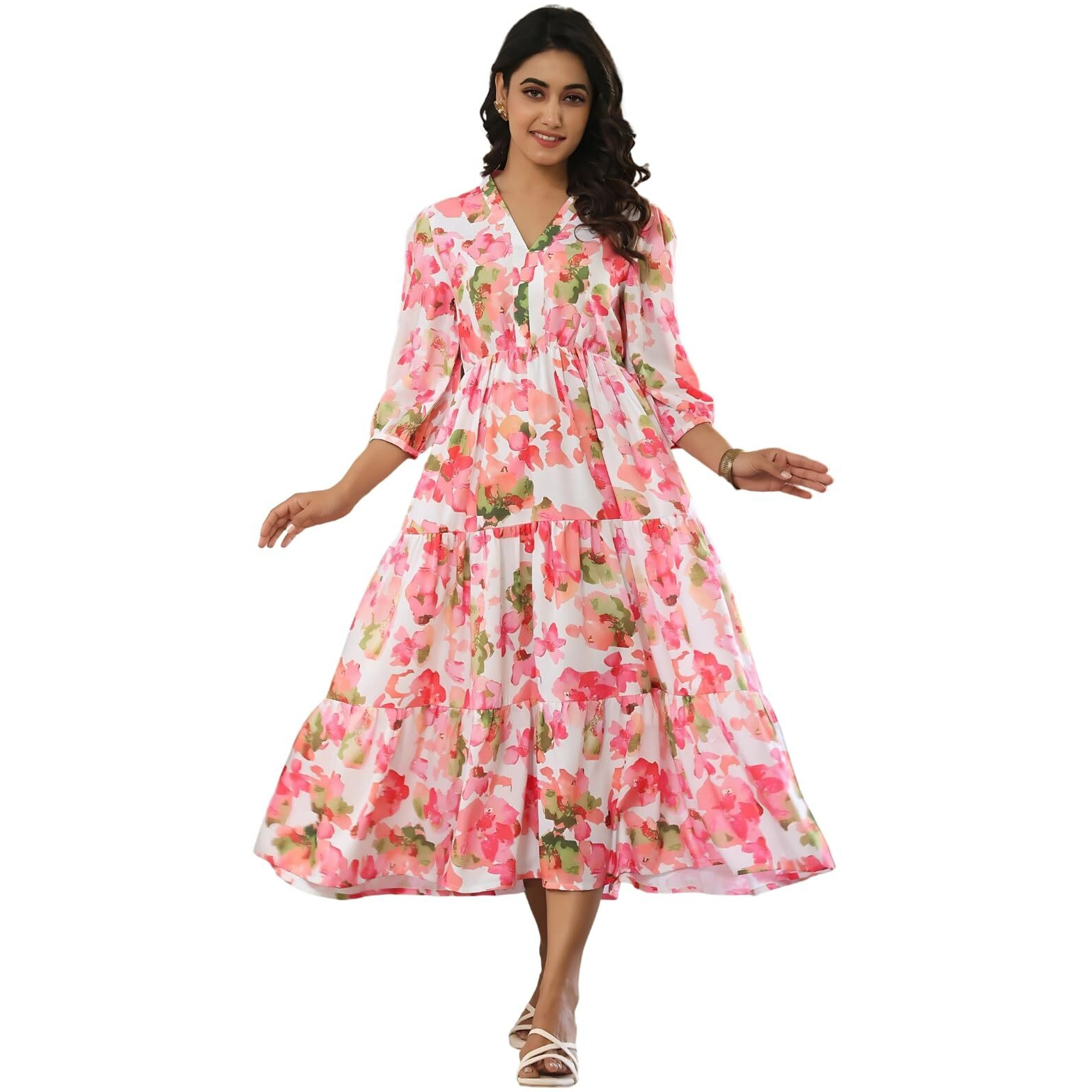 Leriya Fashion Women's Rayon Casual Below The Knee Western Dress (Lf-W.Dress-Wd1317_Light Pink