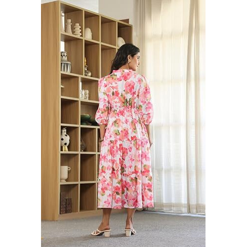 Leriya Fashion Women's Rayon Casual Below The Knee Western Dress (Lf-W.Dress-Wd1317_Light Pink