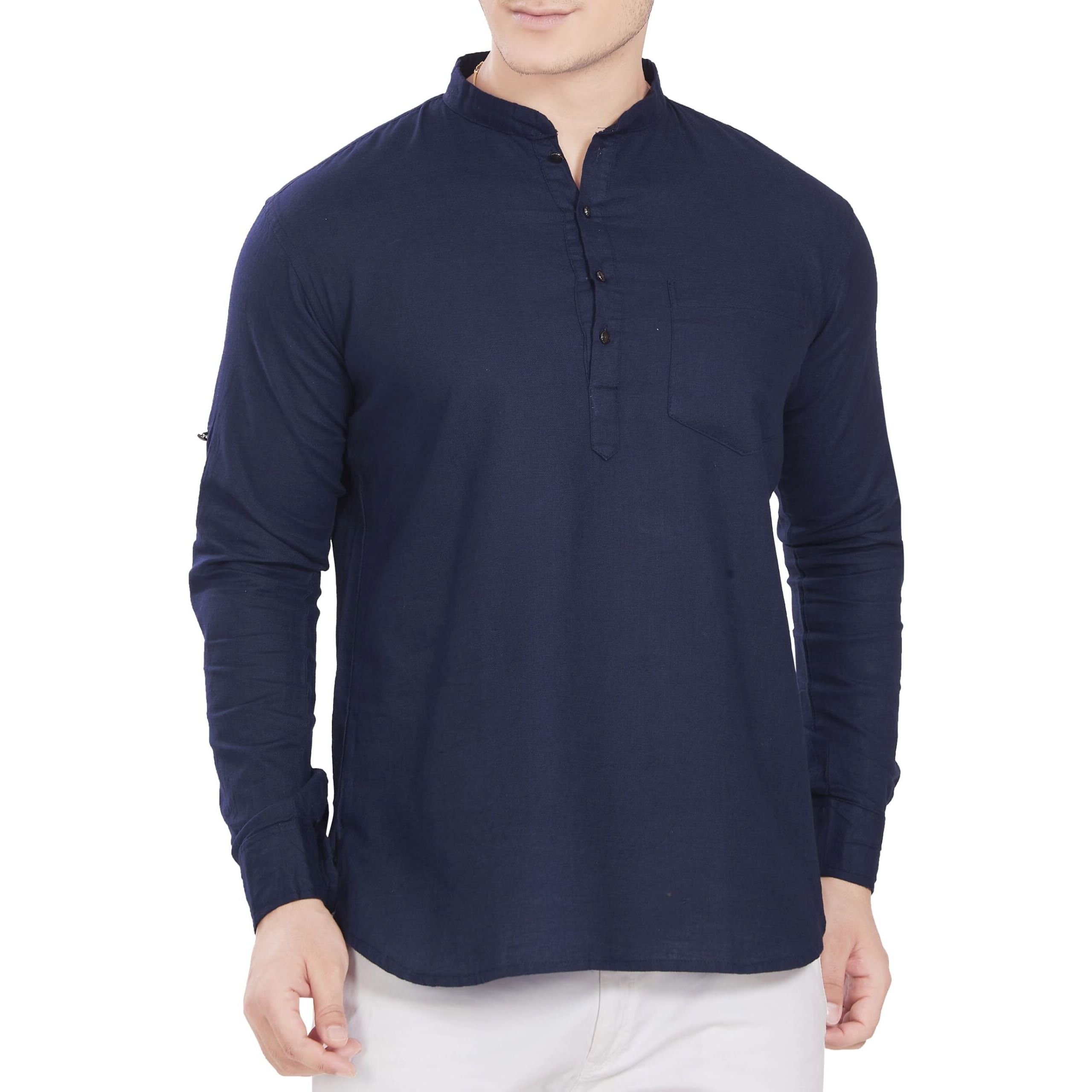 Divisive Men's Pure Cotton Relaxed Fit Short Kurta (Dkrt261_M_Navy Blue)
