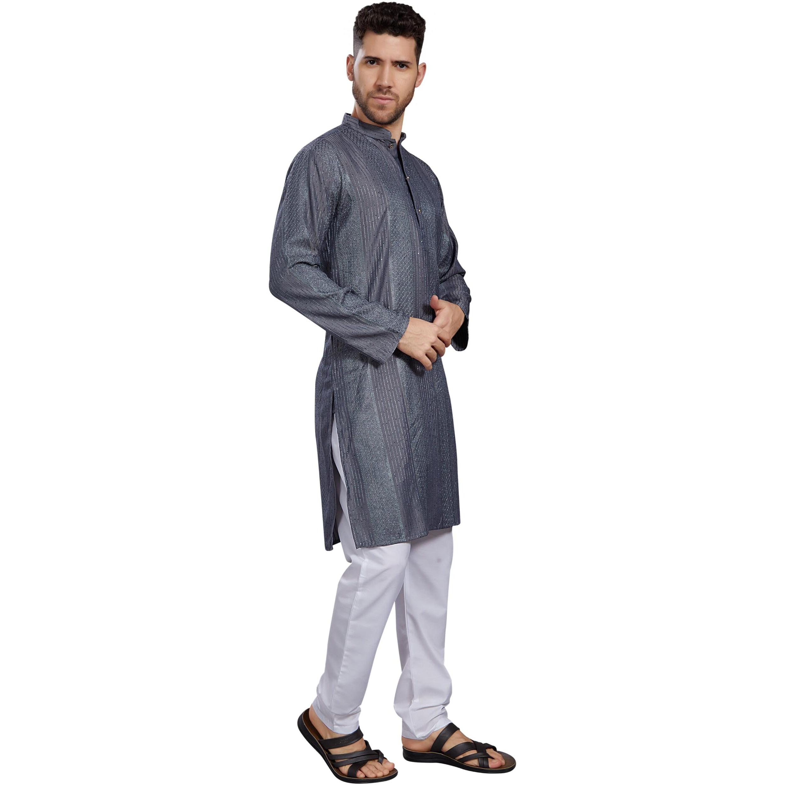 Divisive Men's Thread Embroidered Cotton Blend Only Slim Fit Kurta (Dkrt777_Xl_Grey)