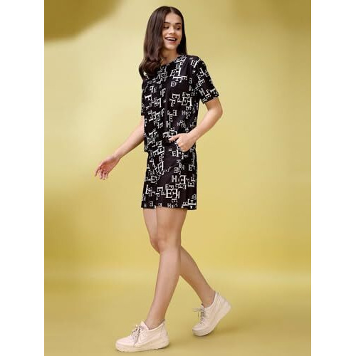 Purvaja Womens Mini Co-Ords (Rehaa-024-Alphabets_Black_Medium)