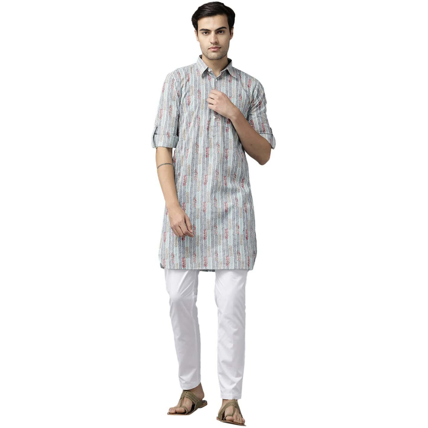 See Designs Men Multicolored Regular Pure Cotton Pathani Printed Men's Kurta_Sdpkt1162L