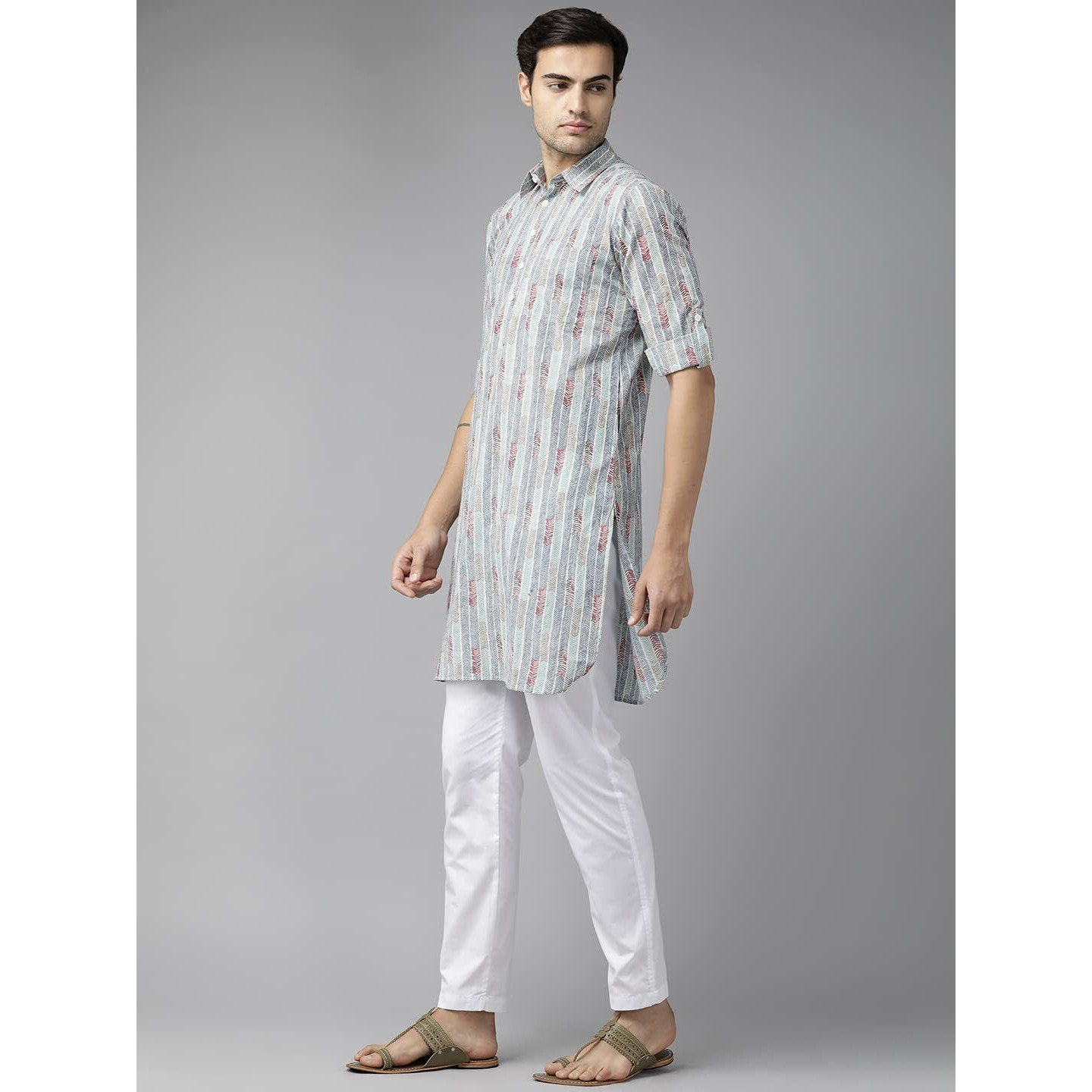 See Designs Men Multicolored Regular Pure Cotton Pathani Printed Men's Kurta_Sdpkt1162L