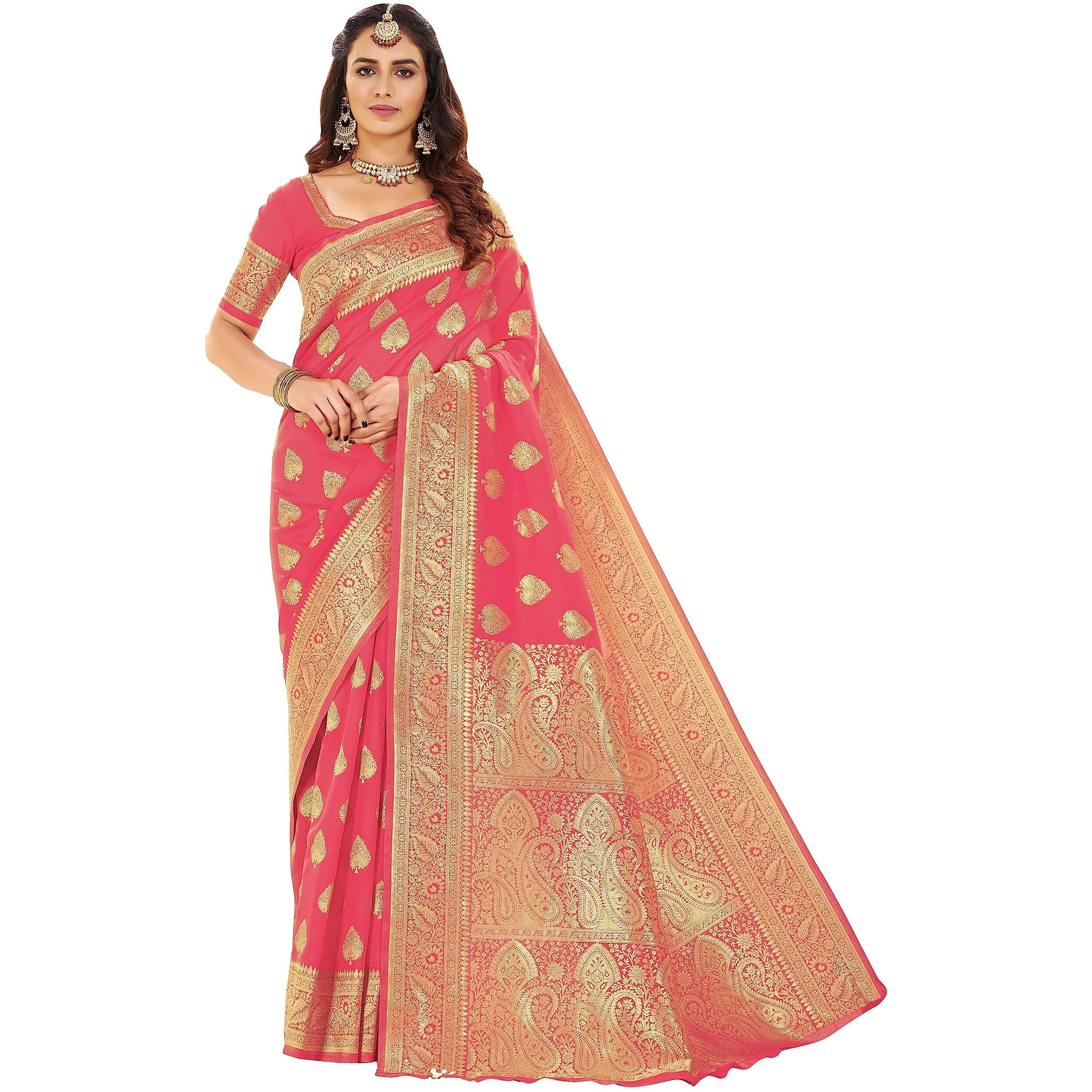 Glory Sarees Womens Banarasi Silk Saree With Blouse Piece (Kara153_Gajari)