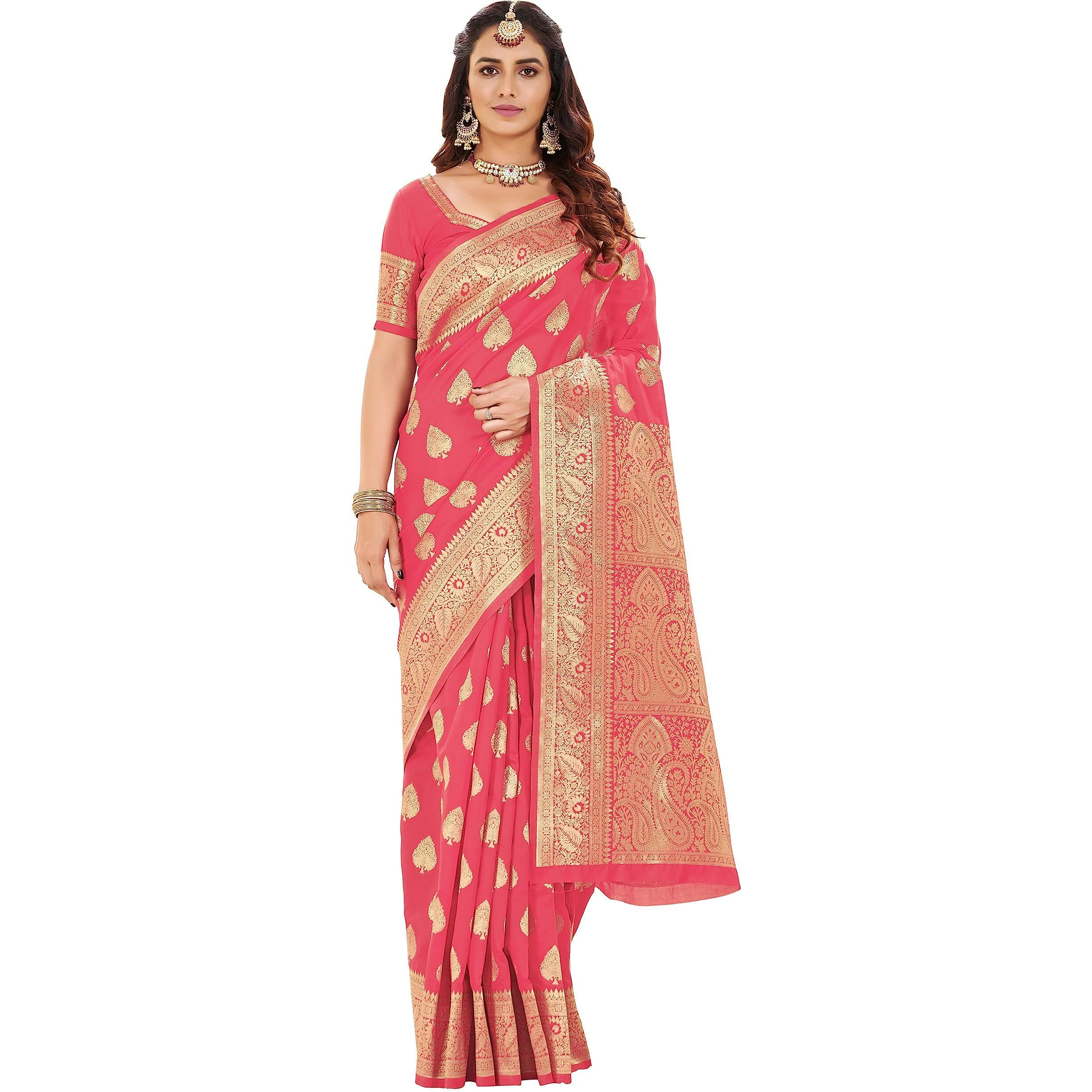 Glory Sarees Womens Banarasi Silk Saree With Blouse Piece (Kara153_Gajari)